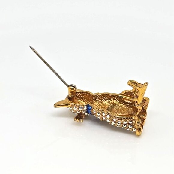 Signed Butler Cat Brooch Pin Vintage Aurora Borealis Blue Bow - Picture 6 of 8